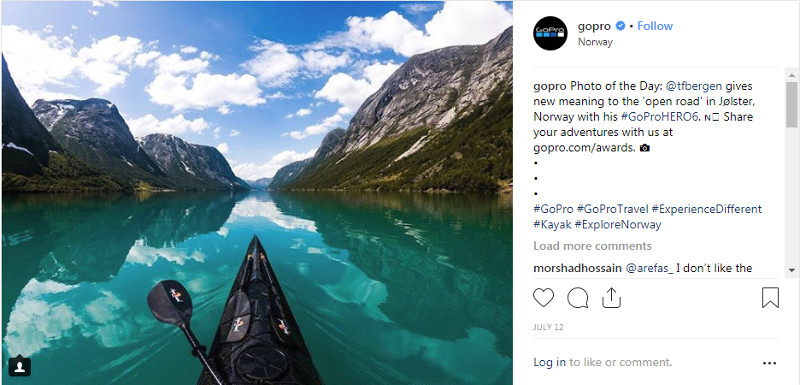 gopro post esempio hashtag